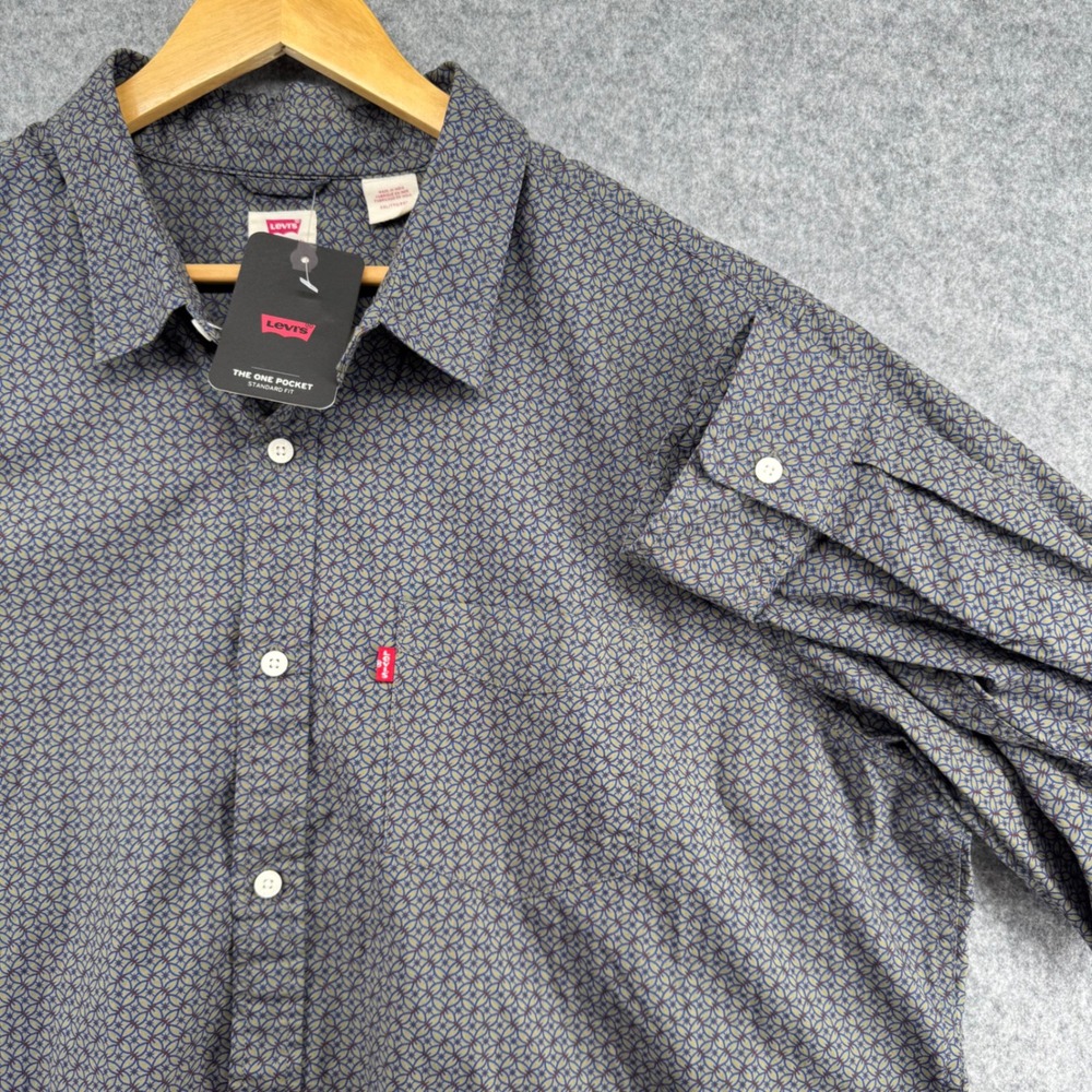 Levi's One Pocket Shirt Mens XXL Olive Blue Geometric Cotton Button Down NEW